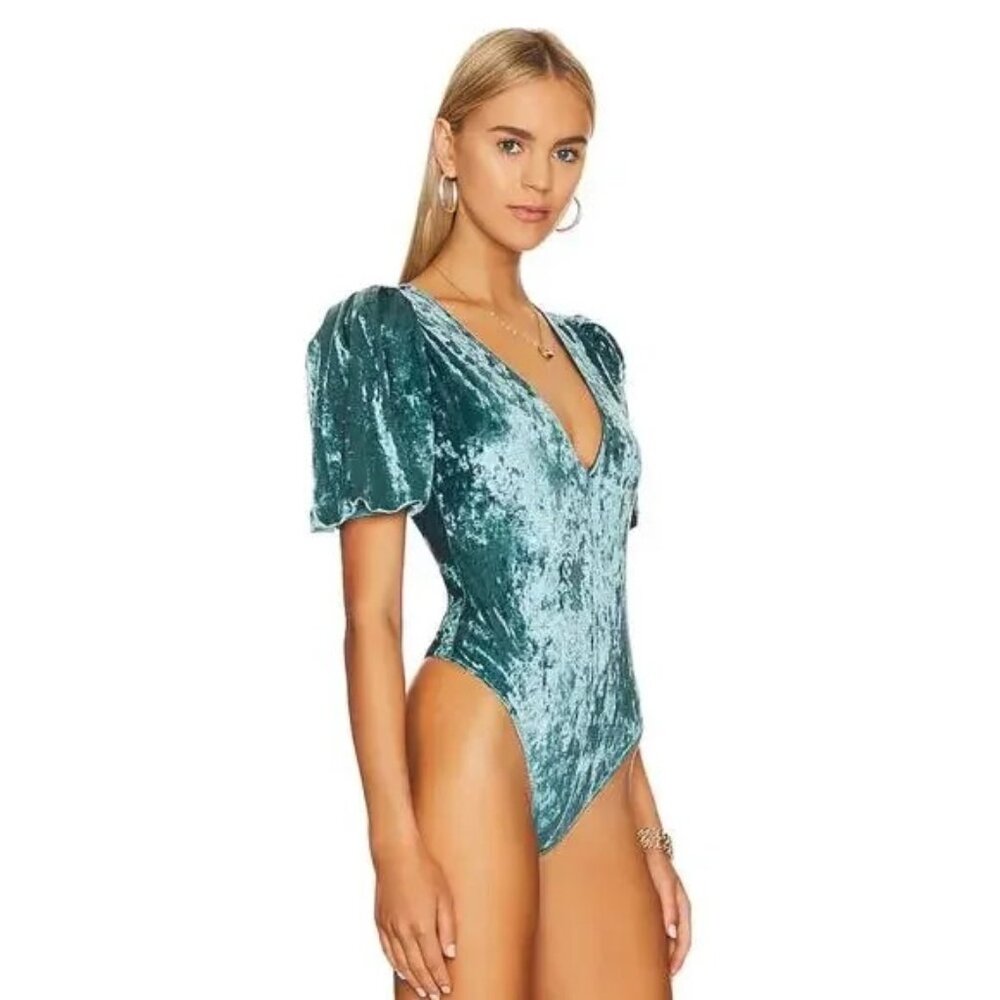 Intimately Free People Dont You Wish Crushed Velvet Bodysuit Top Teal S